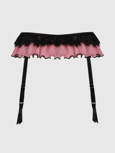 Frederick's Of Hollywood Esme Lace & Pleated Chiffon Garter Belt In Neutral