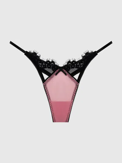 Frederick's Of Hollywood Esme Pleated Chiffon & Lace Thong In Pink