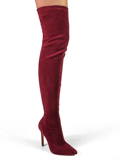 Frederick's Of Hollywood Gisele Stretchy Overknee Heeled Boots In Burgundy