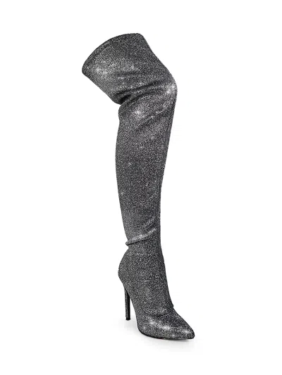 Frederick's Of Hollywood Gisele Stretchy Overknee Heeled Boots In Gray