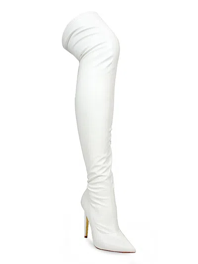 Frederick's Of Hollywood Gisele Stretchy Overknee Heeled Boots In White