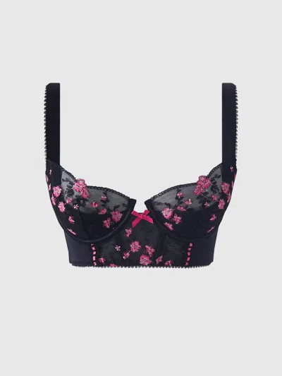 Frederick's Of Hollywood Harlow Embroidered Mesh Push Up Longline Demi Bra In Multi
