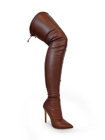 Frederick's Of Hollywood Heidi Stretch Boots In Brown