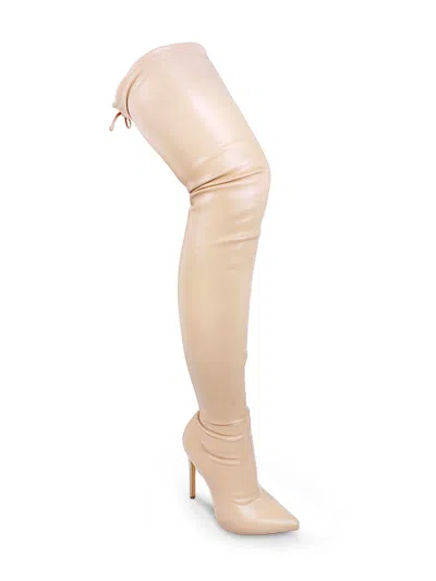 Frederick's Of Hollywood Heidi Stretch Boots In Neutral