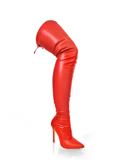 Frederick's Of Hollywood Heidi Stretch Boots In Red