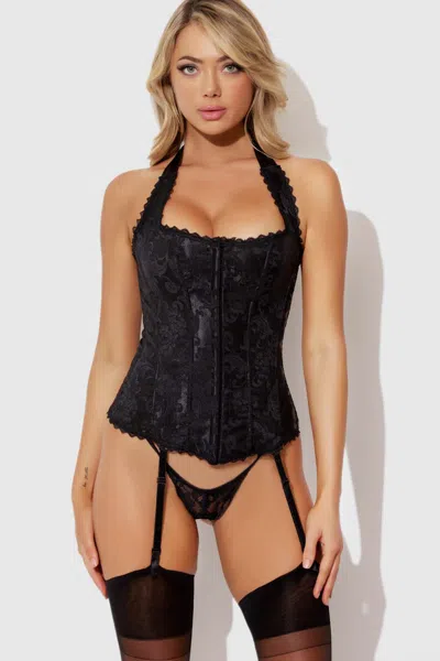 Frederick's Of Hollywood Hollywood Dream Halter Corset In Black