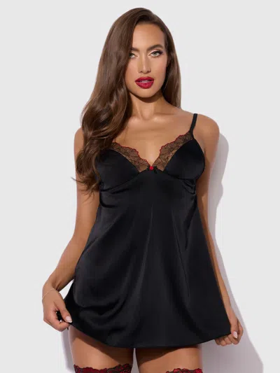 Frederick's Of Hollywood Ilaria Embroidered Tulle Wireless Babydoll Set In Black