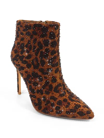 Frederick's Of Hollywood Izara Rhinestone Ankle Boots In Brown