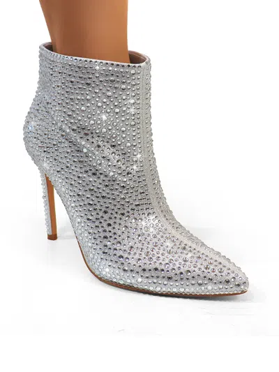 Frederick's Of Hollywood Izara Rhinestone Ankle Boots In Silver