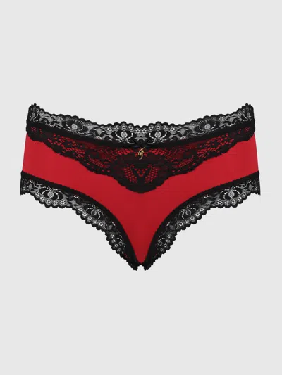 Frederick's Of Hollywood Jenna Micro & V-front Lace Hipster In Red