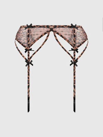 Frederick's Of Hollywood Kaia Leopard Mesh Garter Belt In Animal Print