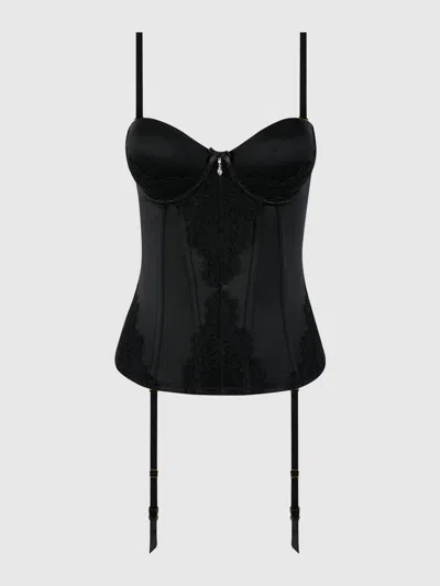 Frederick's Of Hollywood Lexi Liquid Satin Adjustable Push Up Corset In Black