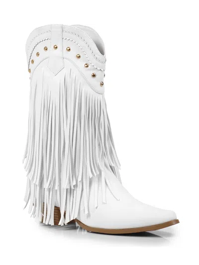 Frederick's Of Hollywood Lizzy Stud Fringe Bootie In White