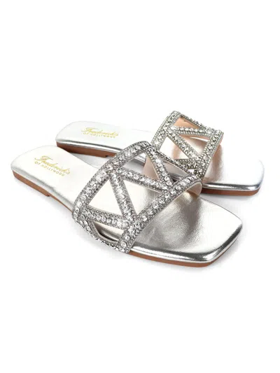 Frederick's Of Hollywood Lucy Rhinestone Flat Sandal In Silver