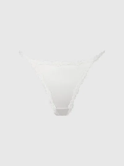 Frederick's Of Hollywood Marlena Satin & Lace String Bikini In Apricot