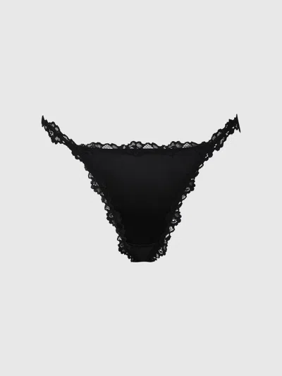 Frederick's Of Hollywood Marlena Satin & Lace String Bikini In Black