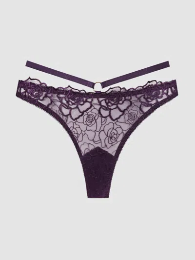 Frederick's Of Hollywood Melrose Embroidered Tanga In Purple