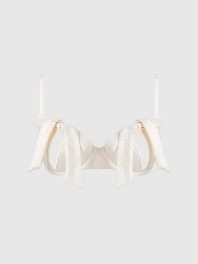 Frederick's Of Hollywood Melrose Satin Bow Tie Up Open Cup Bra In White