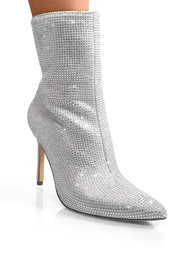 Frederick's Of Hollywood Nadia Rhinestone Booties In Gray