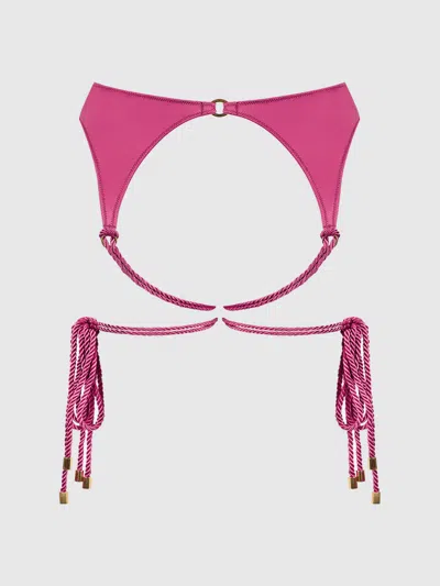 Frederick's Of Hollywood Nadya Liquid Satin & Rope Garter In Pink