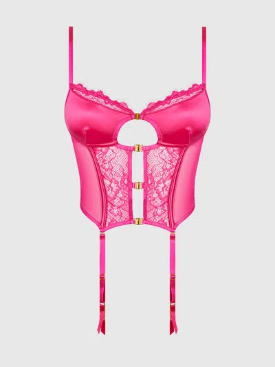Frederick's Of Hollywood Neev Lace Wireless Bustier With Garters In Pink