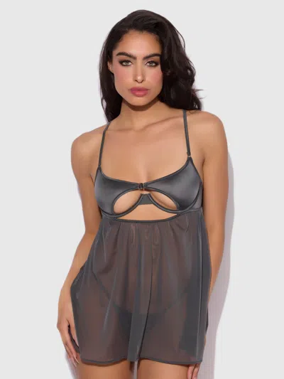 Frederick's Of Hollywood Neev Oil Slick Openable Cup Underwire Babydoll In Gray
