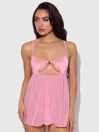 Frederick's Of Hollywood Neev Oil Slick Openable Cup Underwire Babydoll In Pink