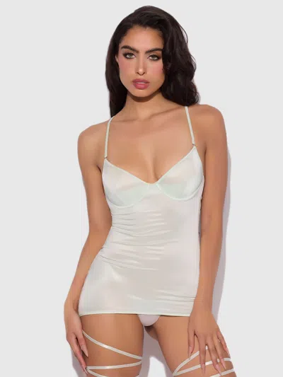 Frederick's Of Hollywood Neev Oil Slick Wrap Garter Chemise Set In White