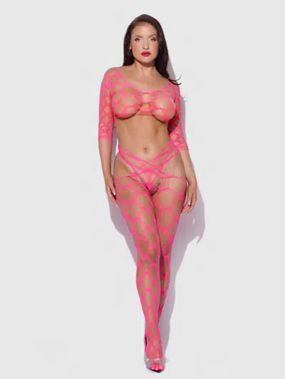 Frederick's Of Hollywood Open Net Bodystocking  Set In Pink