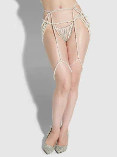 Frederick's Of Hollywood Pearl Draped Garter In White