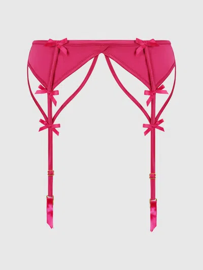 Frederick's Of Hollywood Petra Satin & Mesh Garter Belt In Pink