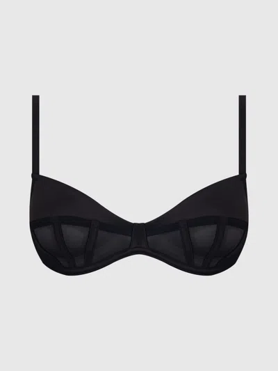 Frederick's Of Hollywood Petra Satin & Mesh Unlined Corset Cup Bra In Black