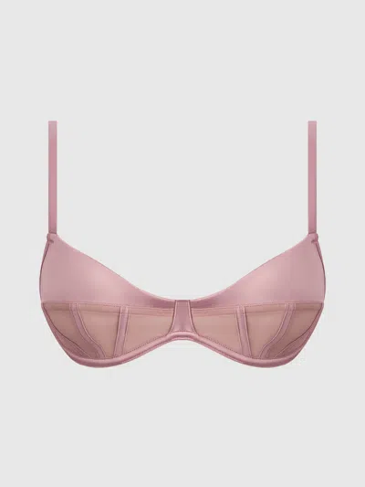 Frederick's Of Hollywood Petra Satin & Mesh Unlined Corset Cup Bra In Pink