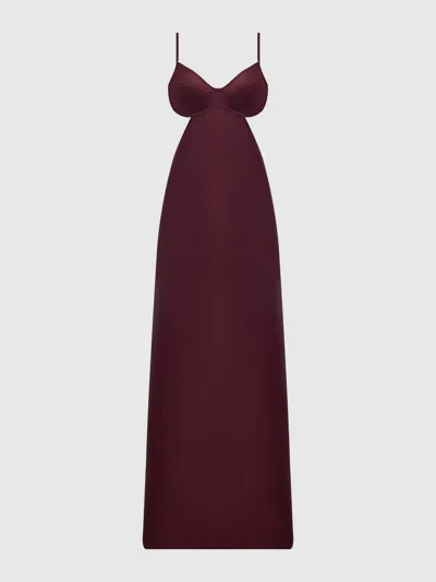 Petra Satin Monowire Cutout Gown In Burgundy from Frederick's