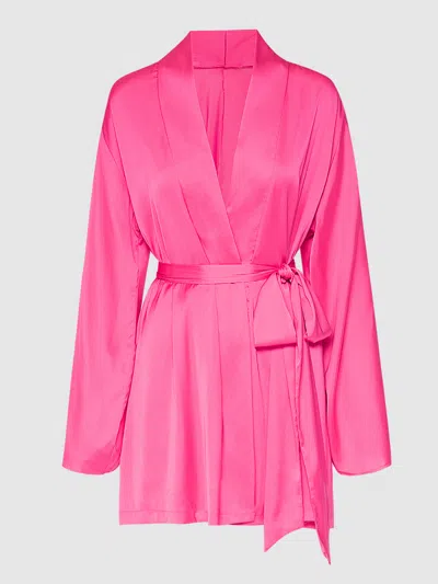 Frederick's Of Hollywood Petra Satin Short Robe In Pink