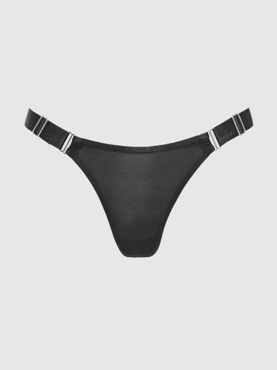 Frederick's Of Hollywood Pia Elastic Side Mesh Thong In Black