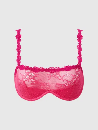 Frederick's Of Hollywood Pia Lace Push Up Half Cup Bandeau Bra In Pink