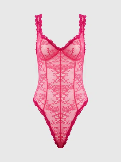 Frederick's Of Hollywood Pia Lace Wireless & Seamed Bodysuit In Red