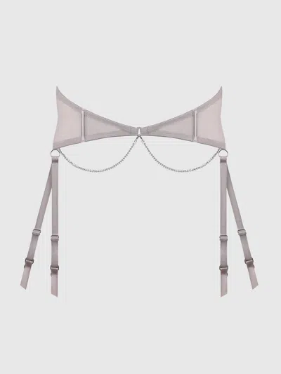 Frederick's Of Hollywood Pia Shine Mesh & Rhinestone Garter In Gray