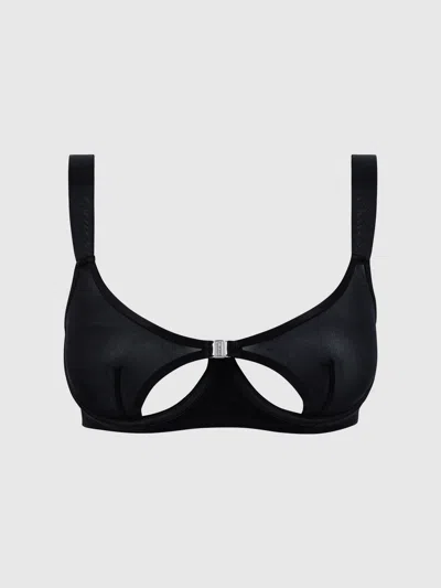 Frederick's Of Hollywood Pia Unlined Cutout Mesh Bra In Black