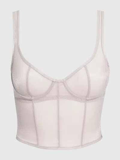 Frederick's Of Hollywood Pia Unlined Underwire Mesh Bustier In Silver Grey In White