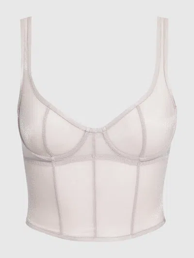 Frederick's Of Hollywood Pia Unlined Underwire Mesh Bustier In Silver Grey In White