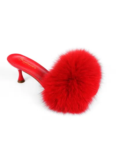 Frederick's Of Hollywood Purr Square Toe Fur Heel In Red