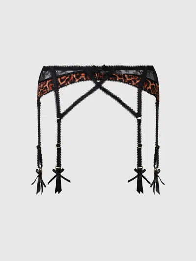 Frederick's Of Hollywood Raven Leopard And Lace Garter In Leopard/black
