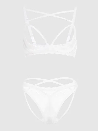 Frederick's Of Hollywood Rayna Strappy Open Cup Bra Set In White