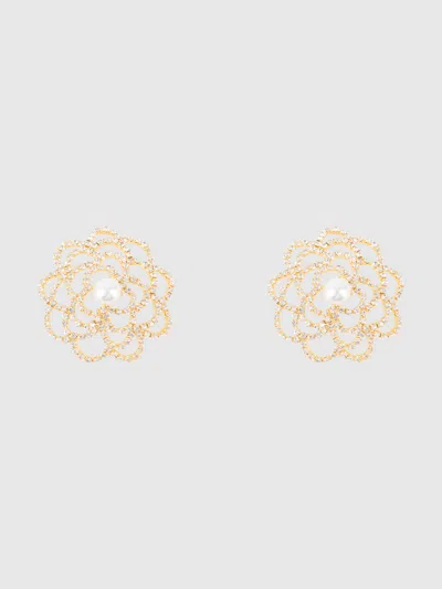 Frederick's Of Hollywood Rhinestone & Pearl Floral Pasties In Gold
