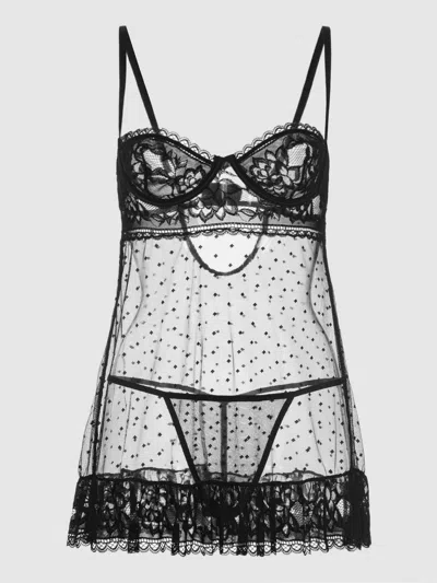 Frederick's Of Hollywood Riley Lace Babydoll Set In Black