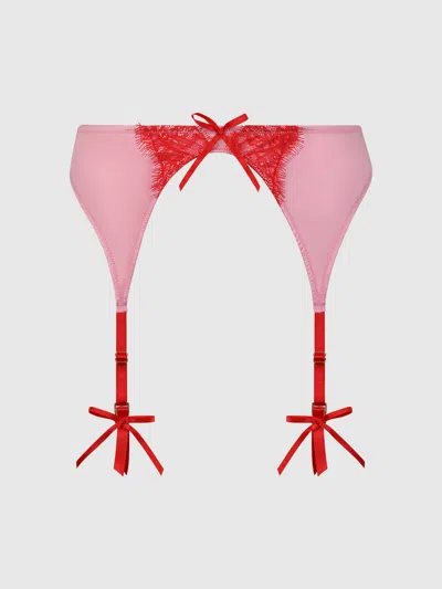 Frederick's Of Hollywood Rising Star Liquid Satin & Lace Garter Belt In Pink