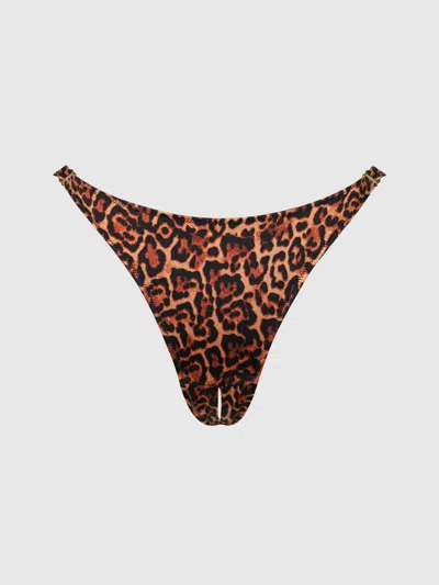 Frederick's Of Hollywood Rising Star Liquid Satin Crotchless Tanga In Brown