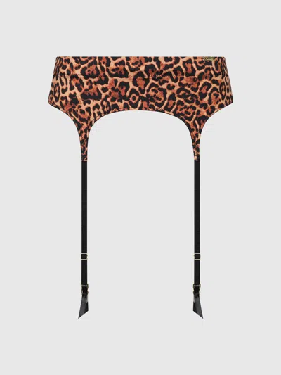 Frederick's Of Hollywood Rising Star Liquid Satin Garter In Leopard
